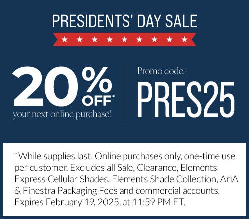 Presidents' Day Sale 20% off